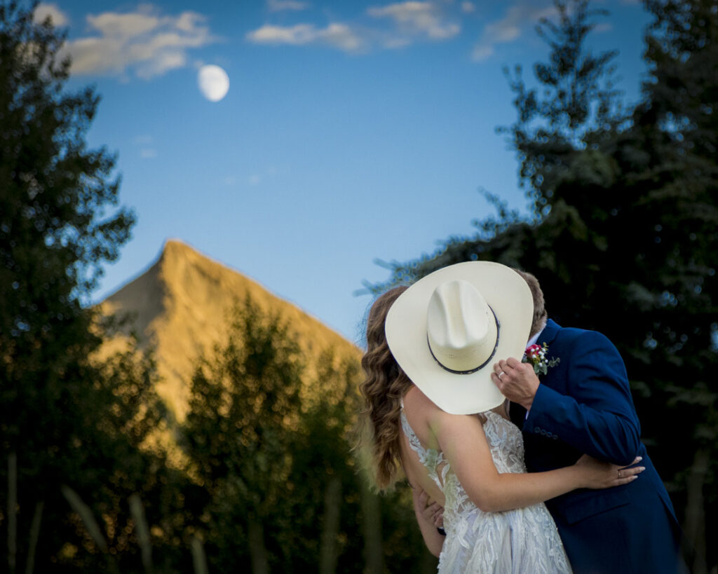 A cowboy kiss for his new bride
