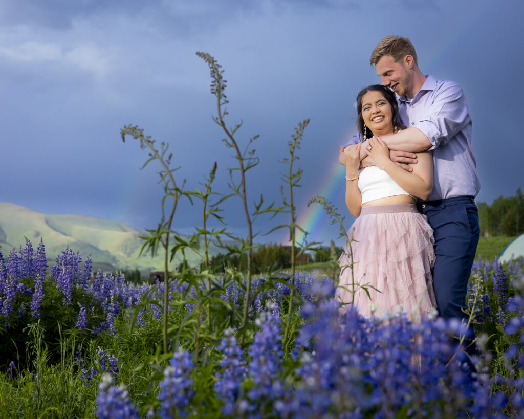 rainbow and wildflower engagement photos