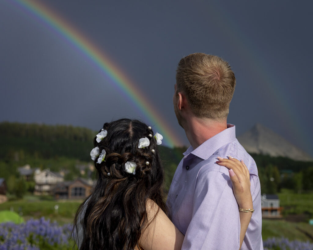 rainbows in engagement photos in crested butte Colorado by third eye photography