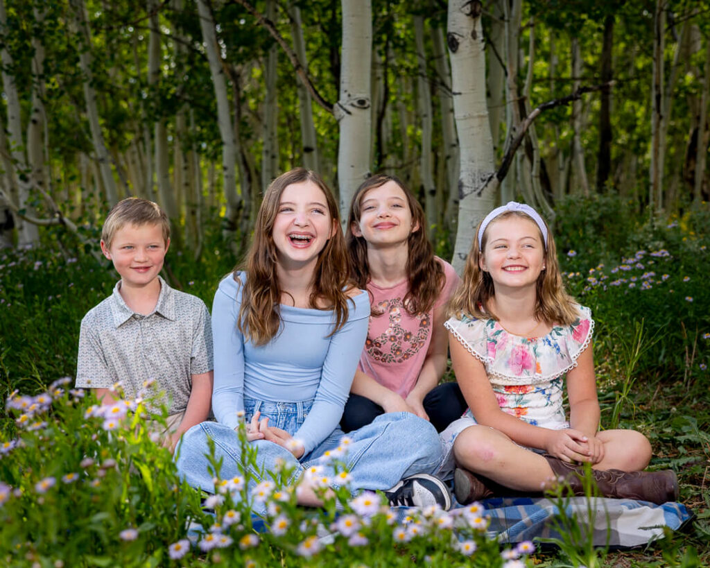 Family photo session in the flowers in Crested Butte Colorado