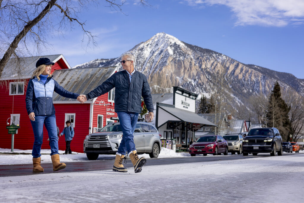 engagement photo session in downtown elk ave crested butte